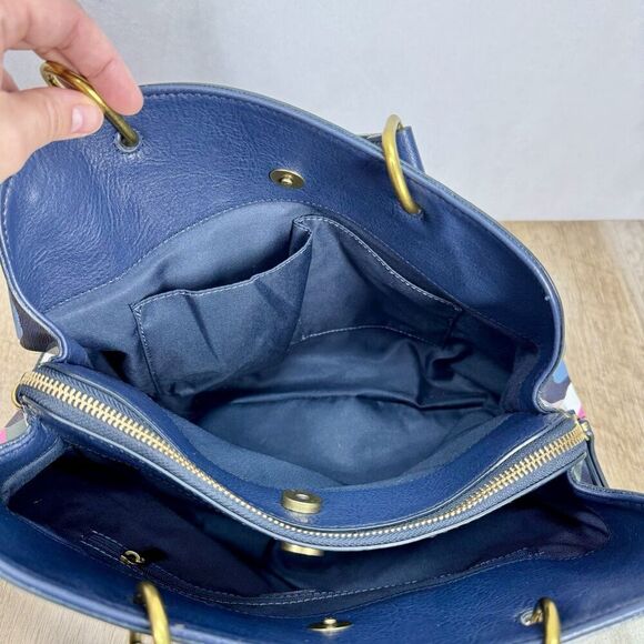 Fossil Lane Satchel Handbag Sea Pink Zebra Stripe Double Handle Zipper Pockets - Picture 9 of 16